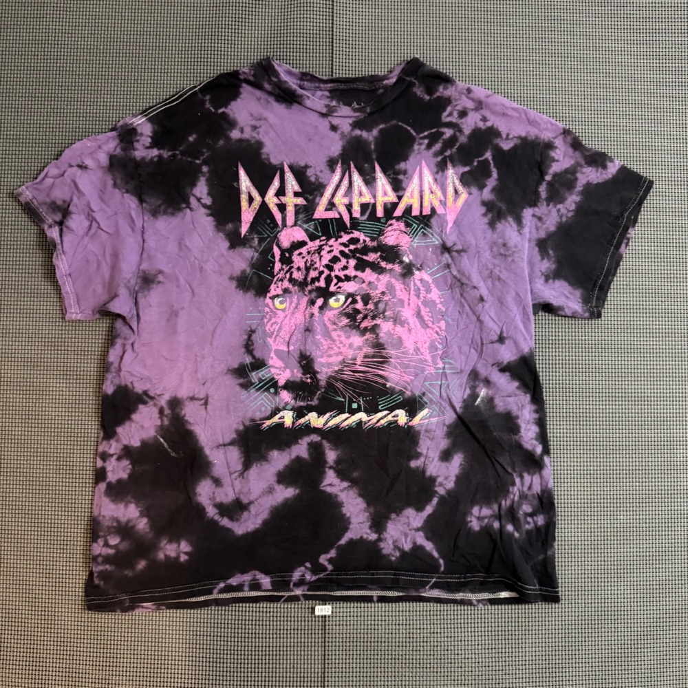 Def Leppard Animal Graphic Tee Purple Black Tie Dye Shirt XL Cotton Rock Band